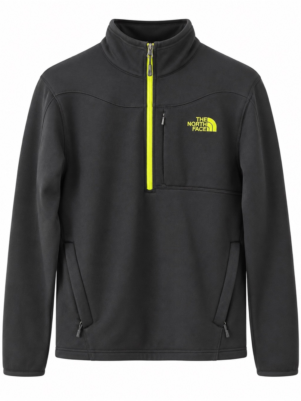 The North Face Men’s M Black Stretch Fleece Half Zip Pullover Neon Yellow